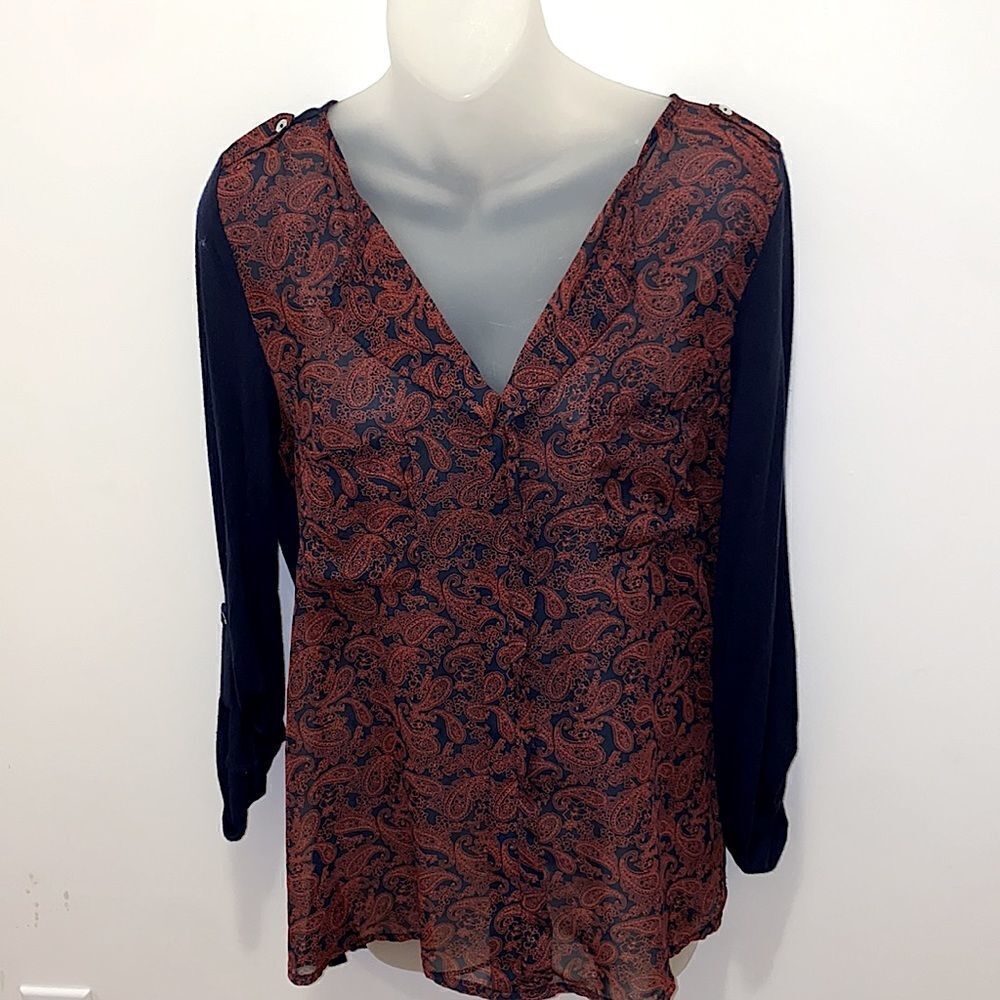 Femme Large L women’s top long sleeve boho vintage sheer button up